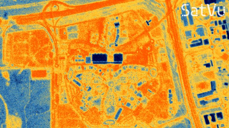 A thermal image of the COP28 complex in the United Arab Emirates (UAE). Pic: SatVu