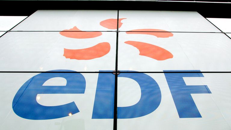 **FILE ** View of the logo of Electricite de France, the French state-controlled utility, in Paris, in this Nov. 21, 2005 file photo. Shares of RWE AG soared more than 5.6 percent on Friday May, 11 2007 on a report that the German utility was being sized up for a takeover by France&#39;s Electricite de France. EDF said it had had "no contacts with German authorities" and declined to comment on media reports about plans to take over RWE .(Photo/Jacques Brinon)


