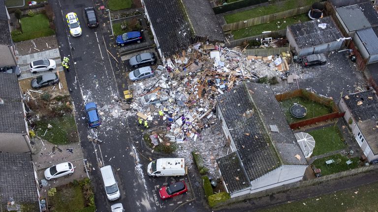 The scene on Baberton Mains Avenue, Edinburgh, after an 84-year-old man has died following an explosion at a house on Friday night. Picture date: Saturday December 2, 2023.