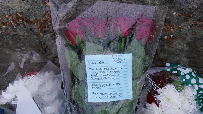 Flowers and messages left at the scene in Sandgate, near Folkestone, after seven-year-old William Brown was killed in a hit-and-run, whilst he was collecting his football from the road on Monday when he was knocked down and 