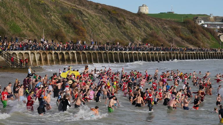 The Folkestone Lions' Boxing Day Dip at Sunny Sands Beach in Folkestone