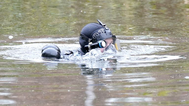 Police divers on the River Wensum in Wensum Park, Norwich, where a body was found as police search for Gaynor Lord