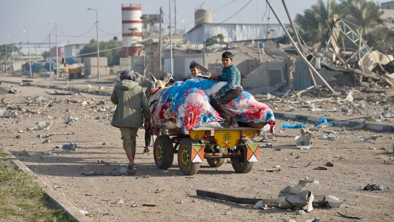 A family evacuating from Gaza 