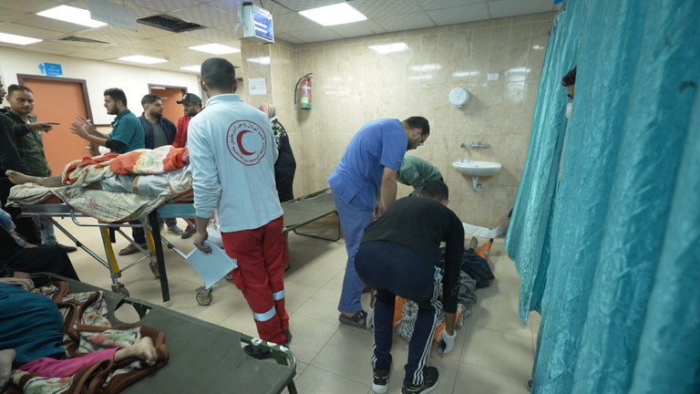 CASUALTIES AT SHUHADA AL AQSA HOSPITAL IN GAZA. Pic from Stuart Ramsay report 03/12/2023