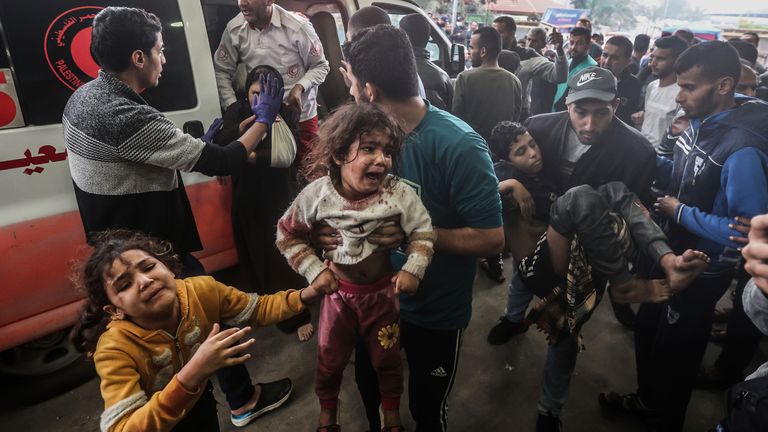 Injured Palestinians arrive at the Nasser Hospital. Pic: AP