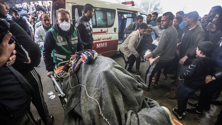 Injured Palestinians arrive at the Nasser Hospital. Pic: AP