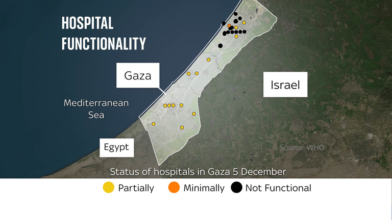 Sky News analysed data from WHO that shows which hospitals in Gaza are still functioning, and which are no longer operating due to fighting and a lack of resources. 