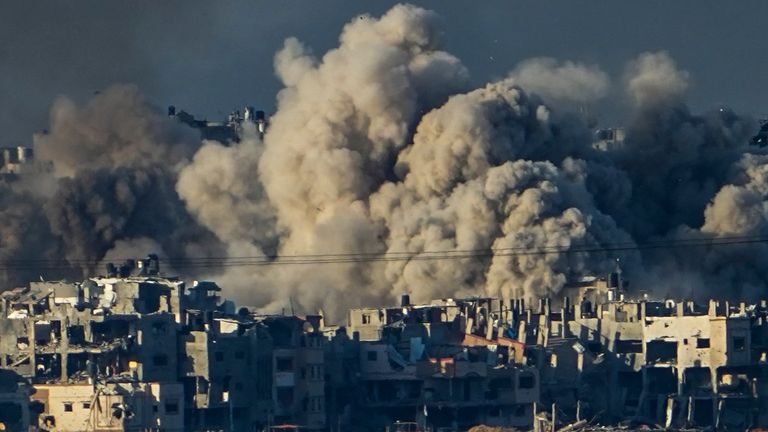 Smoke rises following an Israeli bombardment in the Gaza Strip (Pic: AP)