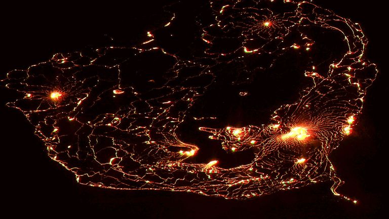 This sinister image is a nighttime pic of Hawaii from 7 June, showing lava flowing after the eruption of the island's incredibly active Kilauea volcano