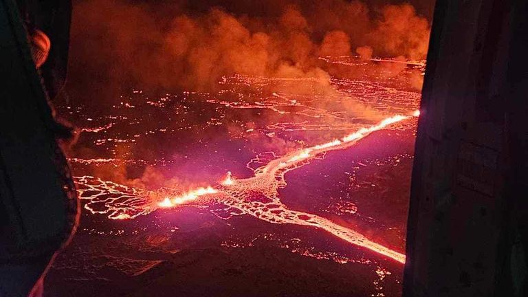 Helicopter view of eruption 