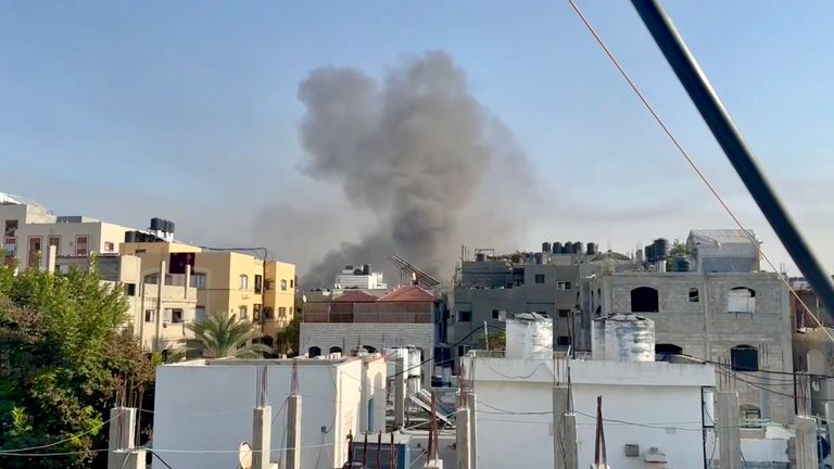 Smoke rises after an air strike in the Gaza Strip. Picture provided by Stuart Ramsay