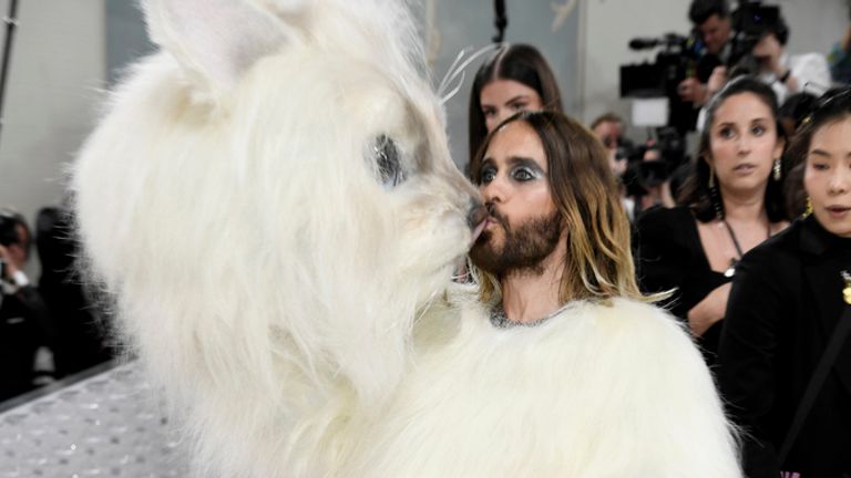 Hollywood actor Jared Leto dressed up as Choupette for the Met Gala. Pic: AP