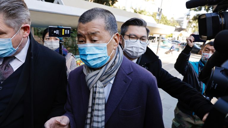 Media mogul Jimmy Lai, founder of Apple Daily, arrives the Court of Final Appeal, for hearing an appeal by the Department of Justice against the bail decision of Lai, in Hong Kong, China December 31, 2020. REUTERS/Tyrone Siu
