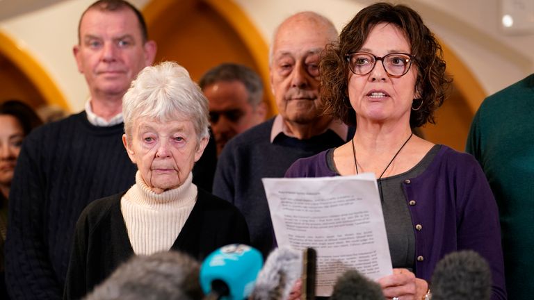 Julia Waters, sister of Ruth Perry, speaking to members of the media in Reading Town Hall at the end of the inquest for the headteacher where senior coroner Heidi Connor concluded an Ofsted inspection "likely contributed" to her death. Mrs Perry took her own life after a report from the watchdog downgraded her Caversham Primary School in Reading from its highest rating to its lowest over safeguarding concerns. Picture date: Thursday December 7, 2023.