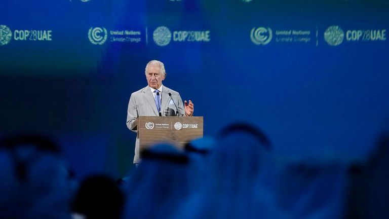 King Charles speaks during an opening ceremony at the COP28 U.N. Climate Summit
Pic:AP