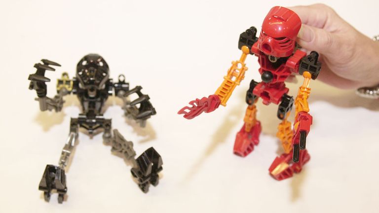 Onua (left) and Tahu, two of LEGO&#39;s Bionicles, are displayed at Toy Fair trade show inside ExCel exhibition centre, east London. The LEGO TECHNIC Bionicle has been a consistent best seller throughout the year. * and has overcome the hype of Harry Potter to win the British Association of Toy Retailers&#39; Toy of the Year 2001-2002.
