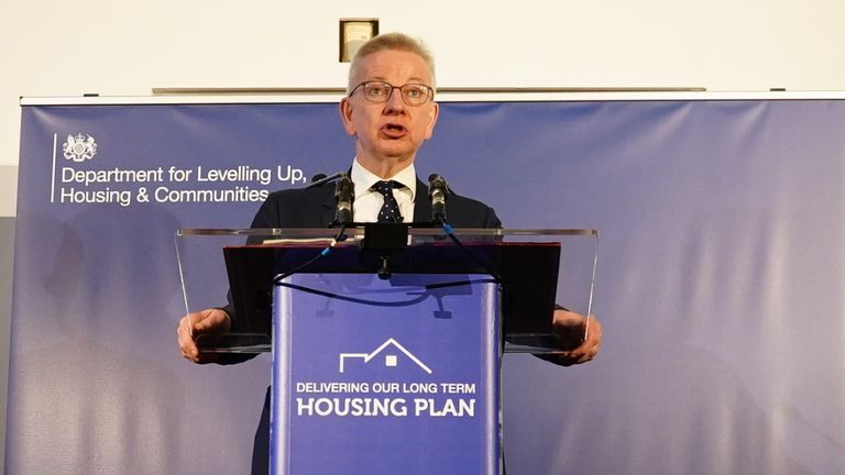 Housing Secretary Michael Gove making a speech in central London setting out how he plans to speed up the planning system. Picture date: Tuesday December 19, 2023. PA Photo. See PA story POLITICS Housing. Photo credit should read: Jordan Pettitt/PA Wire              