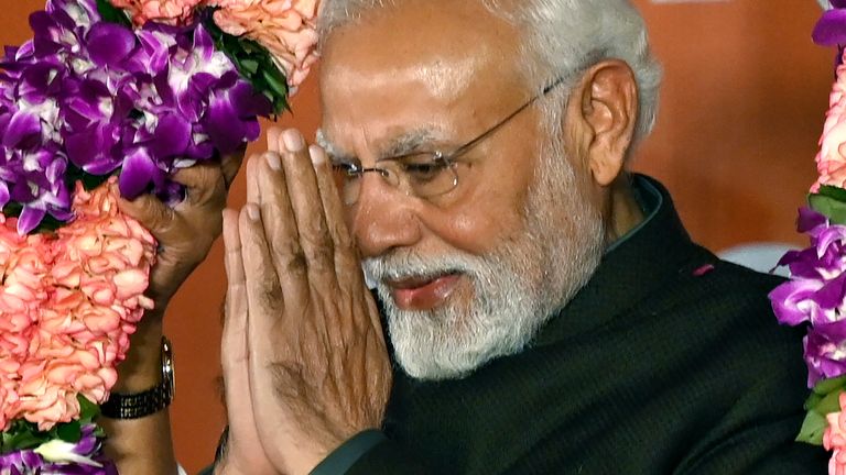 Indian Prime Minister Narendra Modi during state elections celebrations. Pic: AP