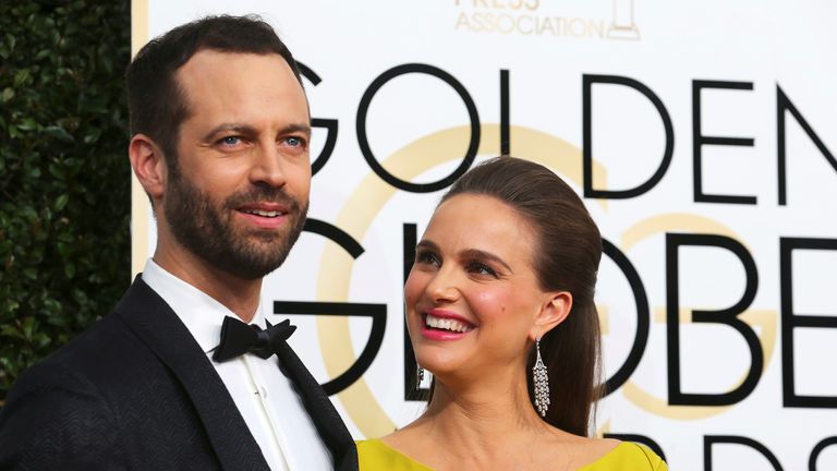 Actress Natalie Portman and her husband Benjamin Millepied arrive at the 74th Annual Golden Globe Awards in Beverly Hills, California, U.S., January 8, 2017. REUTERS/Mike Blake