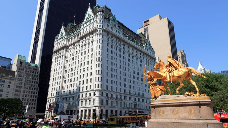 New York, NY, USA - May 25, 2016: Legendary Plaza hotel is a landmark 20-story luxury hotel and condominium apartment.