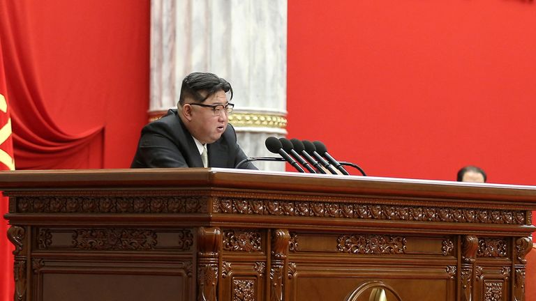 North Korean leader Kim Jong Un attends the December 2023 plenary meeting of the Central Committee of the Workers' Party of Korea, in Pyongyang, North Korea in this picture released by the Korean Central News Agency on December 28, 2023. KCNA via REUTERS ATTENTION EDITORS - THIS IMAGE WAS PROVIDED BY A THIRD PARTY. REUTERS IS UNABLE TO INDEPENDENTLY VERIFY THIS IMAGE. NO THIRD PARTY SALES. SOUTH KOREA OUT. NO COMMERCIAL OR EDITORIAL SALES IN SOUTH KOREA.