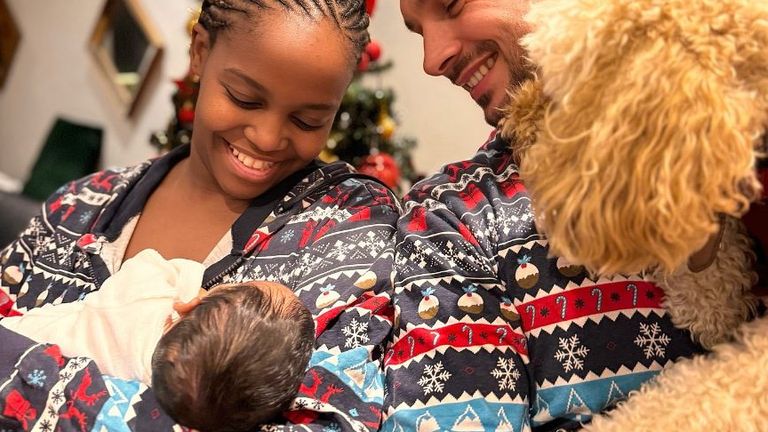 Oti Mabuse, her husband Marirus Lepure and their baby. Pic: Otimabuse/Instagram