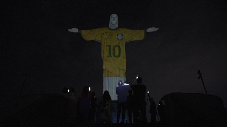 Rio de Janeiro&#39;s iconic Christ the Redeemer statue donned Pele&#39;s bright-yellow Brazil jersey on Friday night to honour the first anniversary of the football legend&#39;s death.