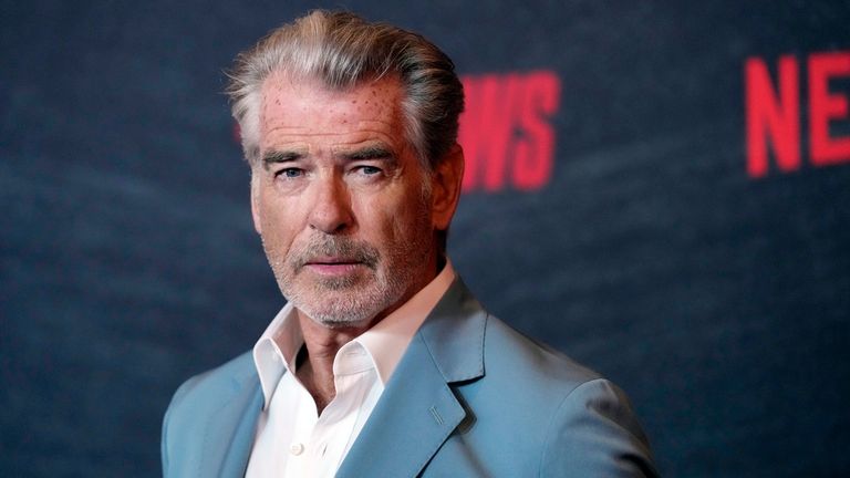 Pierce Brosnan poses at a special screening of the film "The Out-Laws," Monday, June 26, 2023, at the Regal LA Live theaters in Los Angeles. (AP Photo/Chris Pizzello)