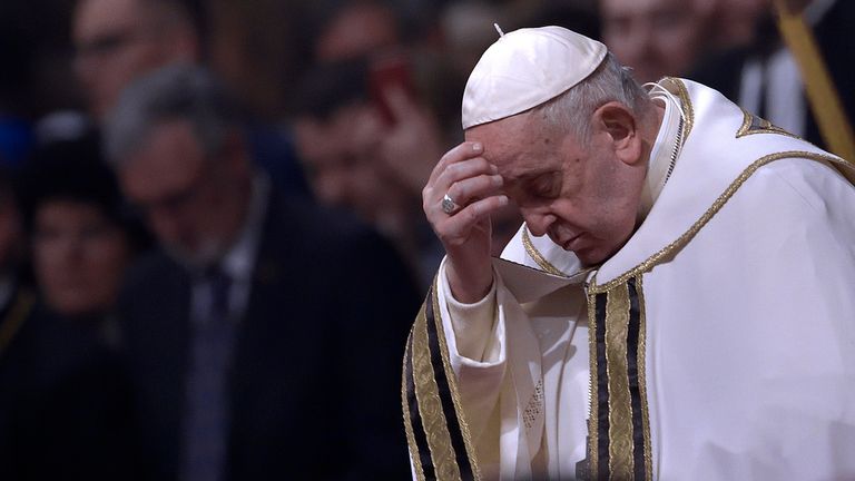 Pope Francis at Christmas Night Mass. Pic: AP