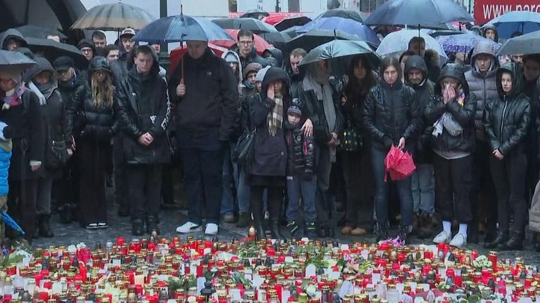 Bells have rung out across the Czech Republic and people have observed a minute&#39;s silence for the victims of Thursday&#39;s mass shooting at a university in Prague.