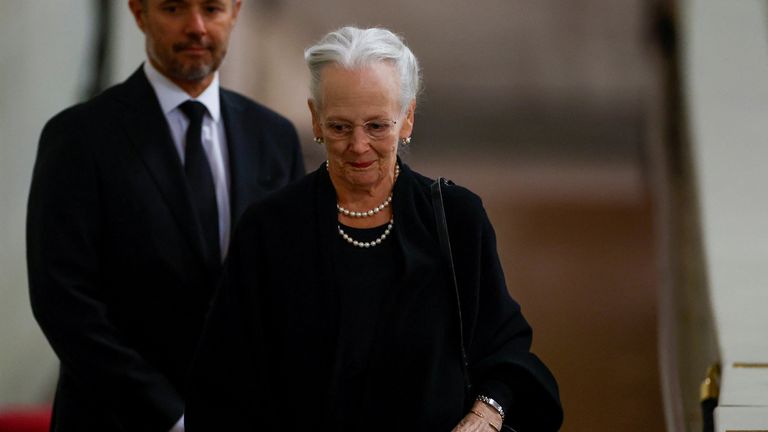 Queen Margrethe pays her respects to Queen Elizabeth II during her lying-in-state at Westminster Hall in September 2022