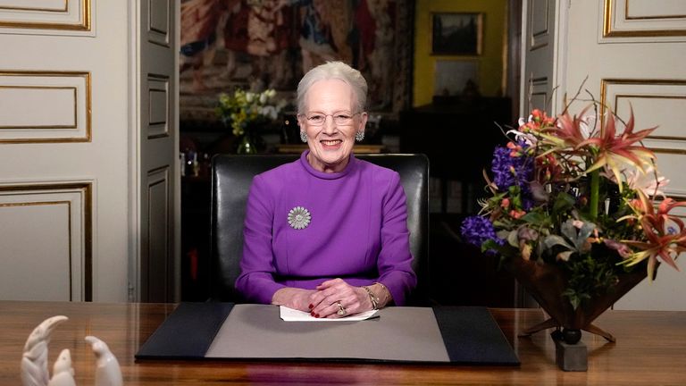 Queen Margrethe II gives a New Year&#39;s speech and announces her abdication. Pic: Keld Navntoft/Ritzau Scanpix via AP