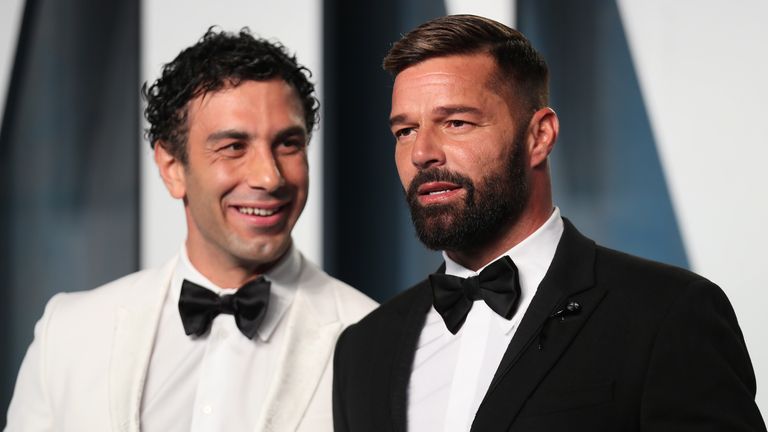 Ricky Martin (R) and Jwan Yosef arrive at the Vanity Fair Oscar party during the 94th Academy Awards in Beverly Hills, California, U.S., March 27, 2022. REUTERS/Danny Moloshok