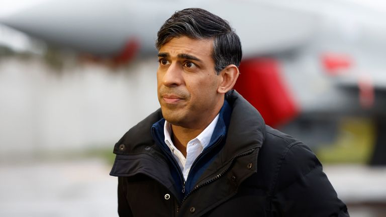 Prime Minister Rishi Sunak during a visit to RAF Lossiemouth military base in Moray, Scotland, to praise members of the RAF, Army and Navy who will spend time away from their families this Christmas while on duty. Picture date: Monday December 18, 2023.
