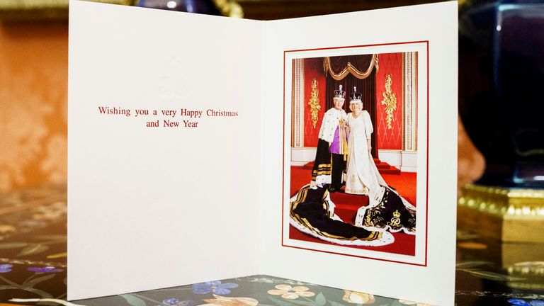 The King and Queen&#39;s official Christmas card. Pic: Buckingham Palace/Hugo Burnand