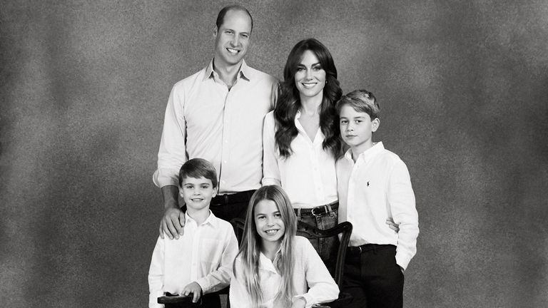 This black and white photo appears on a photo of the Prince and Princess of Wales. Christmas card.Image: Josh Sinner