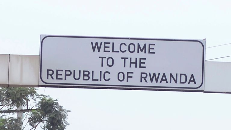 A sign saying welcome to the republic of Rwanda. Pic: AP
