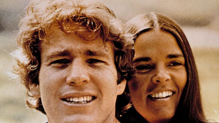 Ryan O&#39;Neal and Ali MacGraw in Love Story in 1970. Pic ITV/Shutterstock