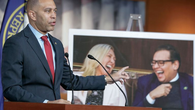 House Minority leader Hakeem Jeffries was one of many supporting the expulsion bid. Pic: AP