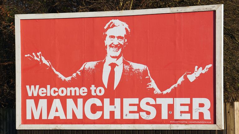 A billboard featuring Sir Jim Ratcliffe in Manchester earlier this month


Sir Jim Ratcliffe near Old Trafford, home of Manchester United. Picture date: