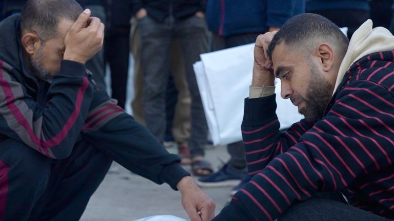 Two men in Gaza mourning. Pics provided by Stuart Ramsay