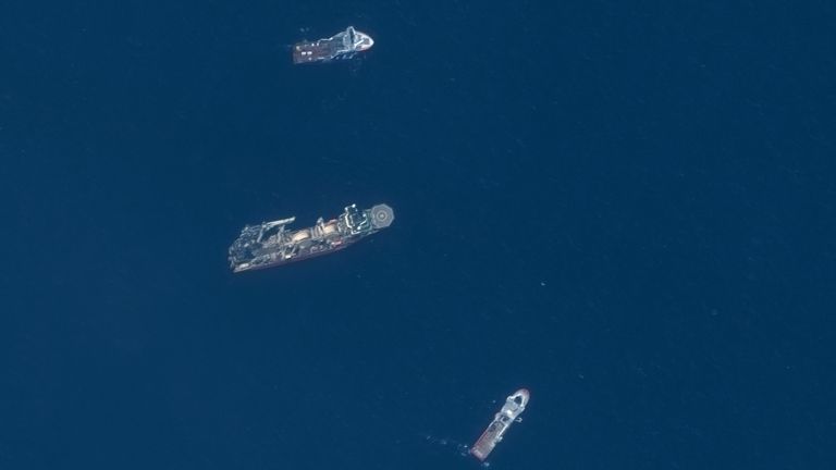 On 23 June, the day after the search for the Titan sub ended with fragments being found on the ocean floor, Maxar captured this picture of three ships involved in the operation