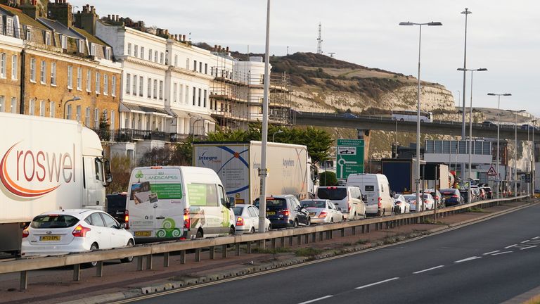 Traffic queues for ferries at the Port of Dover in Kent as people travel to their destinations for the Christmas period. Picture date: Saturday December 23, 2023.