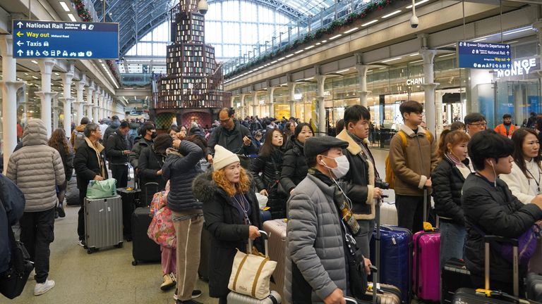 Passengers at St Pancras International station, London, as Christmas getaway chaos is expected to continue as the backlog from the suspension of cross-Channel rail services begins to clear and the weather remains unsettled. An unexpected strike by Eurotunnel French site staff on Thursday led to widespread disruption, before it came to end in the evening, with trade union representatives reaching an agreement with management. Picture date: Friday December 22, 2023.