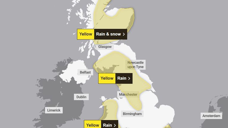 Weather warnings in place for 27 December. Pic: Met Office