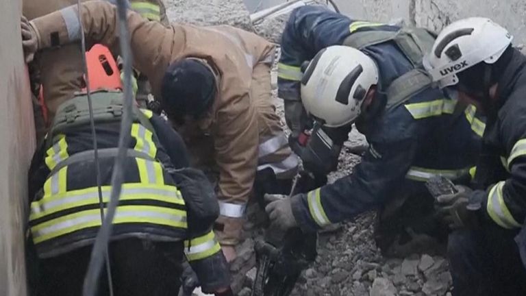 Elderly man saved after being buried beneath rubble following Russian aerial barrage