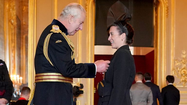 Mrs Vicky McClure, Actor, is made a Member of the Order of the British Empire by  King Charles III at Windsor Castle, Berkshire. The honour recognises services to drama and to charity.   Picture date: Tuesday December 12, 2023. PA Photo. See PA story ROYAL Investiture. Photo credit should read: Jonathan Brady/PA Wire