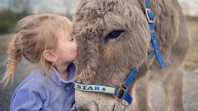 Four-year-old Bella wants Winston the donkey home. Pic: Amy Doran