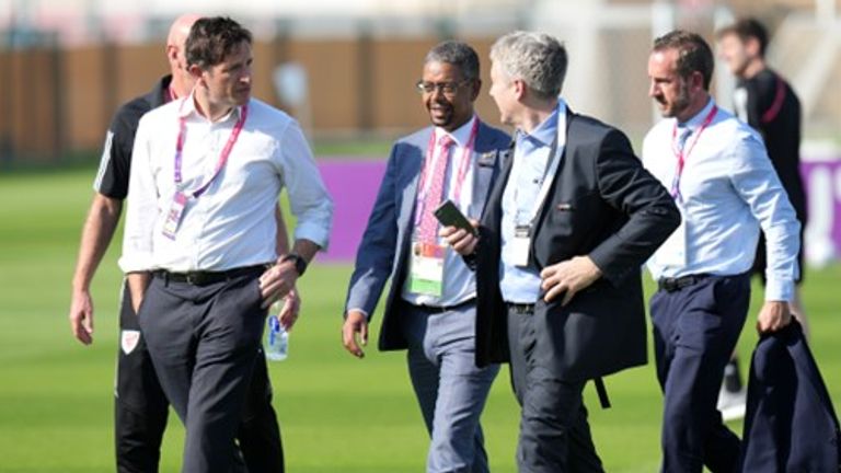 Vaughan Gething visiting a Wales training session at the World Cup in Doha