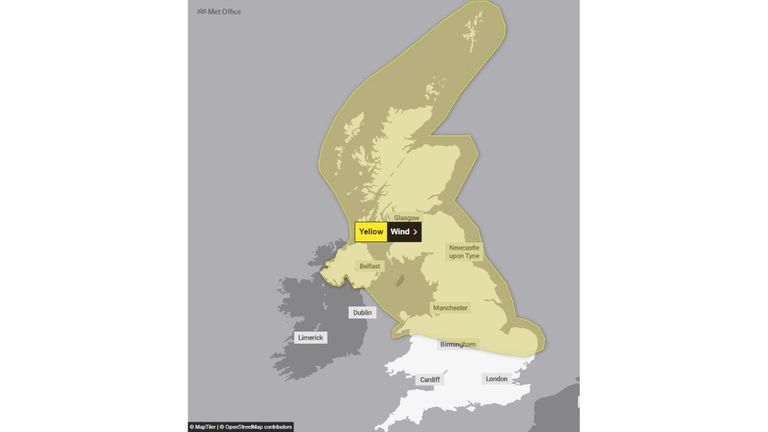 Latest weather warning covers Scotland and many areas in North England. Pic: Met Office
